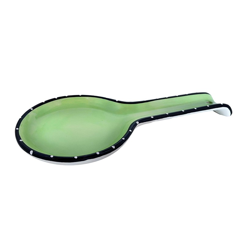 ACK Tuscany Ruffle Pistachio Green Hand Painted Ceramic Spoon Rest,