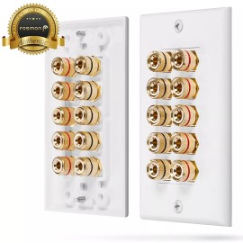 Fosmon 5 Speaker 10 Binding Home Theater Gold Copper Banana Post Wall Plate Jack