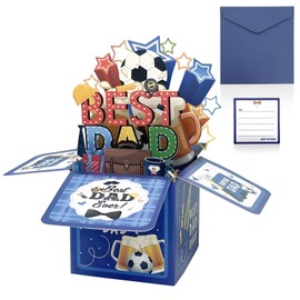 Happy Fathers Day Card 3D Pop Up Father’s Day Card Best Dad Fathers Birthday Greeting Card with Envelope from Daughter Son for Dad