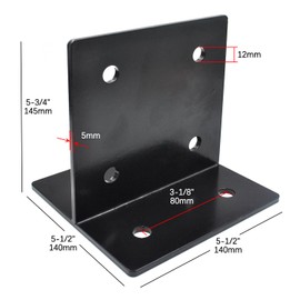 (2 Pack) Hidden Joist Bracket Fixed Base for 6x6 Beams, 5mm Thickness Carbon Steel Connectors T Tie Heavy Duty Beam Bracket, Black