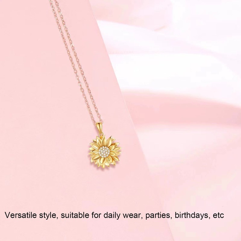 Pendant Necklace 925 Silver Sunflower Shape Gold Exquisite Shiny Elegant