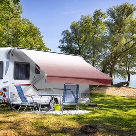 Suncode RV Awning Fabric Replacement Waterpoof Universal Outdoors Canopy for Camper,Trailer,and Motorhome Awning Replacement Premium Grade Vinyl RV Canopy Replacement 17'(Fabric 16'2") Burgundy Fade