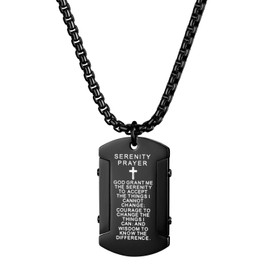 JewelryWe Men's Cross Bible Verse Prayer Dog Tag Pendant Stainless Steel Necklace,Christian Jewelry(Black)