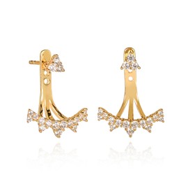 Namana Gold Ear Jacket Earrings for Women in 925 Sterling Silver, Unique Gold Earrings for Women in a Crown Design, Cute 925 Sterling Silver Earrings with Cubic Zirconia Stones