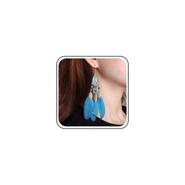 Aneneiceera Boho Blue Feather Earrings Vintage Tribal Feather Tassel Earring Silky Tassel Leaf Earrings Indian Ethnic Earrings Jewelry for Women (Blue A)