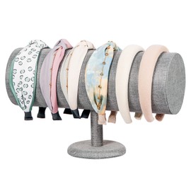 Coward T-Bar Beige Headband Holder Organizer,Hairband Display Stand,Hairband Storage Rack for Girls And Women (detachable gray linen)