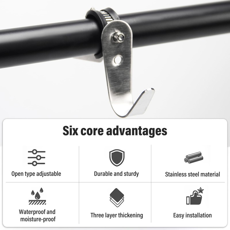 DOVORSY Tube Rod Hooks,Stainless Steel Adjustable J Hooks, for 0.71"-1.26"
