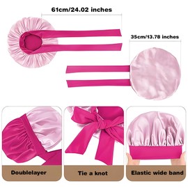 Satin Reusable Shower Cap for Women Double Layer, Shower Bonnet Washable Elastic Band Bath Hair Hat for Long Hair Ajustable hair Bonnet for Hair With Tie Band