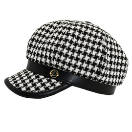 KORIXINE Black and White Newsboy Hats for Women - Womens Houndstooth Beret Hat Fashion Cute Plaid Cap Adjustable for Spring Summer Trendy Dressy