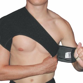 Bodyassist Sports Thermal Shoulder Support with Stabiliser Strap, Black, Left Side, Regular