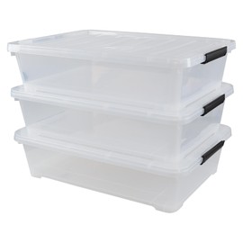 Yesdate 3-Pack 50 Quart Under the Bed Low Profile Storage Boxes, Large Under Bed Storage Bin with Easy Rolling Caster Wheels, Clear