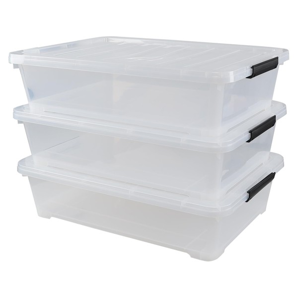 Yesdate 3-Pack 50 Quart Under the Bed Low Profile Storage