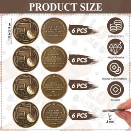 Landical 24 Pcs Bulk Christian Sports Coin Gift for Athletes 1.25" Religious Bible Verse Sports Coin Antique Gold Plated Jesus Loves You Gift for Team Players(Basketball)