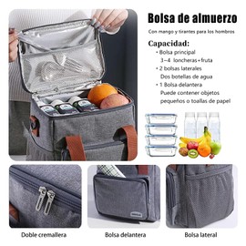 DHZMDS Bolsa del Almuerzo,Bolsa de almuerzo térmica para hombres y mujeres,Bolsa de almuerzo con aislamiento de gran capacidad tela Oxford A Prueba de Goteo, para oficinas, camping, Picnic (Gris)