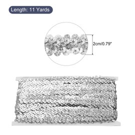 sourcing map 11 Yards 0.8 Inch Elastic Sequin Border 2 Rows Flat Sequin Ribbon Sequin Fabric Ribbon for Crafts DIY Sequin Fringe Sewing Silver