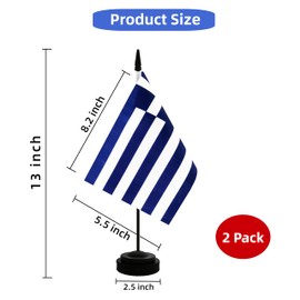Rotenl 2 Pack Greece Desk Flag, Greek Table Office Flag with Solid Pole and Stand Base, International Country Flag, Festival Celebration, Classroom Meeting Desktop Decoration (Greece)