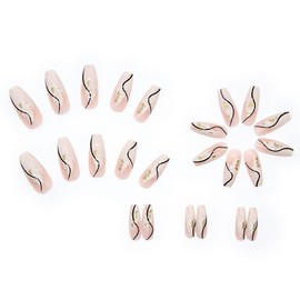 24 Pcs Long Black Curved Flash Gold Foil Nail Tips