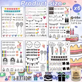 Rub On Sticker Birthday, Pack of 6 A5 Rub On Stickers, Rub On Foil Transfer Stickers, Rub On Happy Birthday, for Furniture, Glass, Wood, Scrapbooking, DIY Crafts Decoration (Bay)