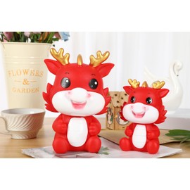H&W Chinese Dragon Piggy Bank for Kids,Unbreakable Mini Money Bank for 2024 Chinese New Year,Cute Coin Bank for Boys Girls,Best Birthday Gifts Home Decoration(Red S)