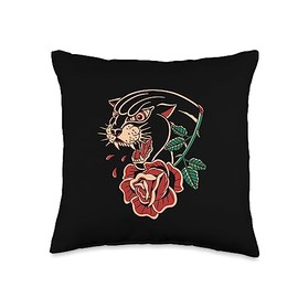 Panther Rose American Traditional Tattoo Ink Old School Throw Pillow
