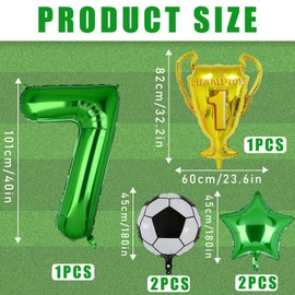 Soccer Balloons 7th Birthday Decoration for Boys, Soccer Balloons Foil Mylar Green Soccer Sports Theme Party Supplies Decor (7th)