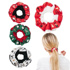 Christmas Scrunchies,Velvet Hair Ties - 4X Holiday Hair Accessories Hair Ties, Elastic Scrunchy Pack Hair Decor for Thin or Thick Hair