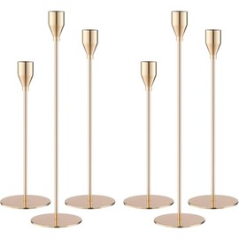 YAYUSI Juego de 6 Candelabros de Metal de Dorados,Candeleros para Velas,Pieza Central de decoración Elegante para Mesa,Soporte para Velas De Pilar para Bodas, Cenas, Fiestas,Oro