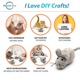 Glaciart One Felt Mouse Cat Toy – Soft Fuzzy Enrichment 100% Natural Wool - Interactive Catnip Play Cat Toy Set - Safe for Pets, Non-AZO Colored Dyes - 100” Long