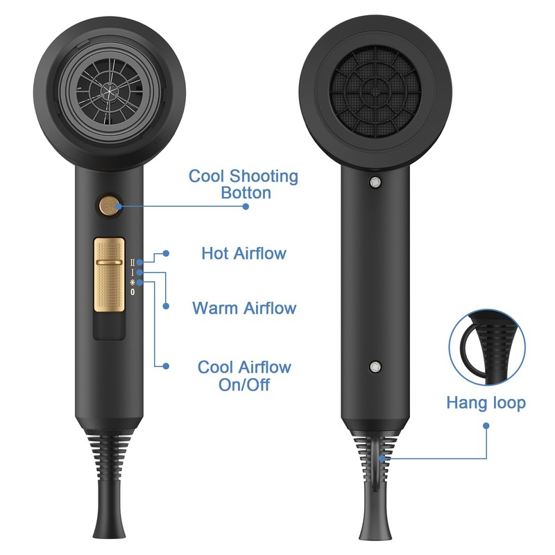 slopehill Professional Ionic Hair Dryer, Powerful 1800W Fast Drying Low