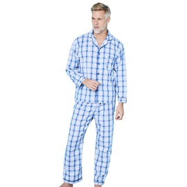 Chums Men's Classic Marlow Check Pyjamas Set with Contrast Piping Nightwear & Loungewear Sets Smart & Practical Design Machine Washable for Easy Maintenance Blue 52-54