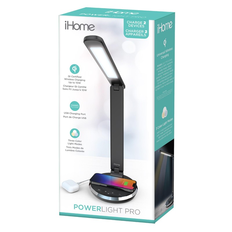 iHome Desk Lamp with Charging Station, Reading Light with Wireless