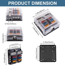 BetyBedy 6 Way Fuse Block, 12V Marine Fuse Box with LED Indicator, Automotive 6-Circuit Blade Fuse Block with Waterproof Cover for RV Motorcycle Boat Vehicle, 12PCS Fuses ＆ Tip Stickers Included