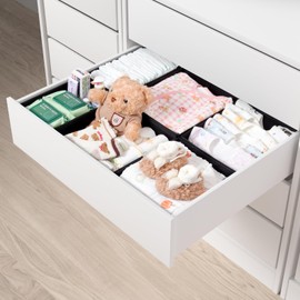 ORLISA Drawer Organiser Clothes for PAX Wardrobe 75 x 58 cm - Perfect Fit with Sturdy Base, Foldable, Washable & Robust, Set of 6, Black