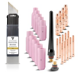 Stahlwerk WP-26 WIG Welding Accessories, Wearing Parts: Clamping Sleeves + Housing + Ceramic Nozzles + Tungsten Electrodes for WP-26 WIG Welding Burner, Set of 36 Pieces