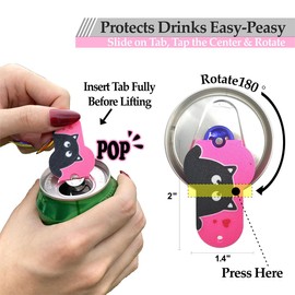CTabPals Soda Can Tab Opener Mini Soda Can Cover Easy Tab Opener and Drink Protector Cute Beverage Barricade Soda Protector for Beer,Coke,Aluminum Cans at Party,BBQ, Beach(Cat Face Blue&Rose)