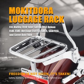 MoKitDora Luggage Rack for Harley Sissy Bar Uprights Compatible with 2018-later Softail Deluxe FLDE, Heritage Classic FLHC FLHCS, Slim FLSL, Street Bob FXBB, FXBBS and FXST, Chrome