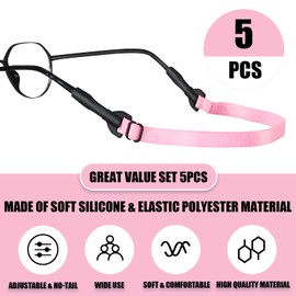 ANYGIFT Glasses Strap,Adjustable Eyeglasses Strap 5PCS Anti-Slip Sunglasses Strap for Men Women, Eye Glasses Straps Kids Glasses Strap Sports (8.7-22inch, Black/Pink/Yellow/Purple/Red)