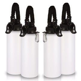 Volhoply Insulated Water Bottles Bulk 4 Pack, 40 oz Stainless Steel Sports Bottle with Paracord Handle & Spout Lid, Double Walled Vacuum Metal Travel Thermos with Wide Mouth Cold Drink (White,4 Set)