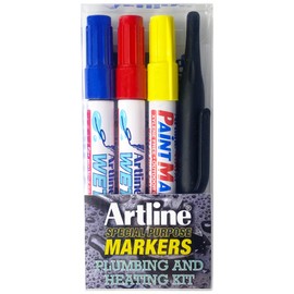 Artline Special Purpose Markers | Plumbing And Heating Kit | For Use On Wet Surfaces | Long Nib Marker