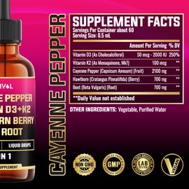 MILIVOL 5in1 Cayenne Pepper Liquid Drops with Hawthorn Berry and Beet Root - Wellness Support - 1 FL Oz - 60 Days Supply
