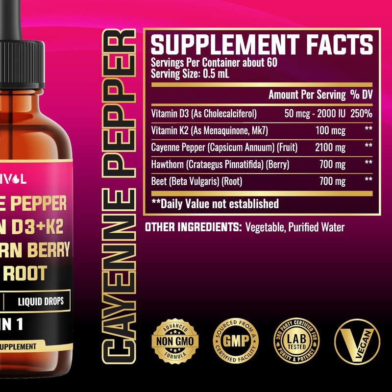 MILIVOL 5in1 Cayenne Pepper Liquid Drops with Hawthorn Berry and