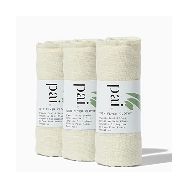 Pai Skincare London | Organic Muslin Face Cloths for Gentle Cleansing and Exfoliation, Reusable Skin Cleansing Wipe for Sensitive Skin. Twin Flyer Extra Gentle, Pack of 3