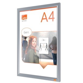 Nobo Impression Pro Series 1915578 A4 Picture Frame with Anodised Clip Frame, Information Frame with Wall Mounting, Continuous Corner Mounting, Notice Frame, Mitered Cut Corners, Folding Frame,