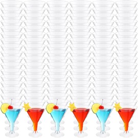 Boao 150 Pcs Plastic Martini Glasses Disposable Cocktail Glasses Mini Martini Cups Unbreakable Party Cups Mini Dessert Shot Flutes for Wedding Events Party Bowl Wine Ice Cream (Clear,7oz)