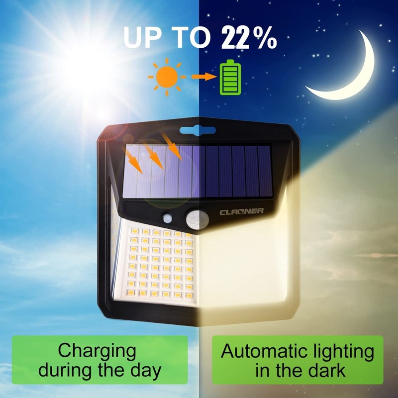 CLAONER Solar Lights Outdoor, [128 LED/6 Packs] Solar Motion Sensor