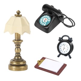 Miniature Gnome Accessories, Miniature Phone Miniature Clipboard, Miniature Alarm Clock, Miniature Table Lamp, Dollhouse Accessories, Dollhouse Furniture for DIY Dollhouse Decor