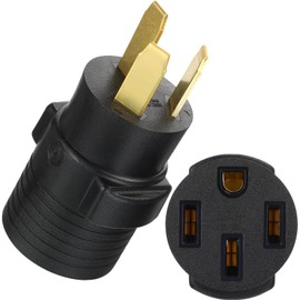 Kanayu 3 Prong Stove Adapter Compatible with NEMA 10-50P to 14-50R Adapter 3 Prong Male Plug to 4 Female Receptacle 50Amp EV Charger Generator Welder Dryer Power Cord Connector (Black)