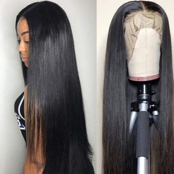Subella 13x4 Lace Front Wigs Human Hair Pre Plucked with Baby Hair Bleached Knots 10A 180% Density Brazilian Straight Lace Front Human Hair Wigs for Black Women (16inch)