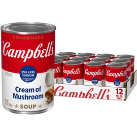 Campbell's Condensed 25% Less Sodium Cream of Mushroom Soup, 10.5 oz Can (12 Pack)
