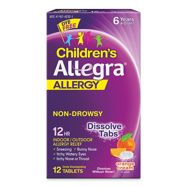 Allegra Children's 12HR Orange Cream Tablets, 12 Count, Non-Drowsy Antihistamine for Kids